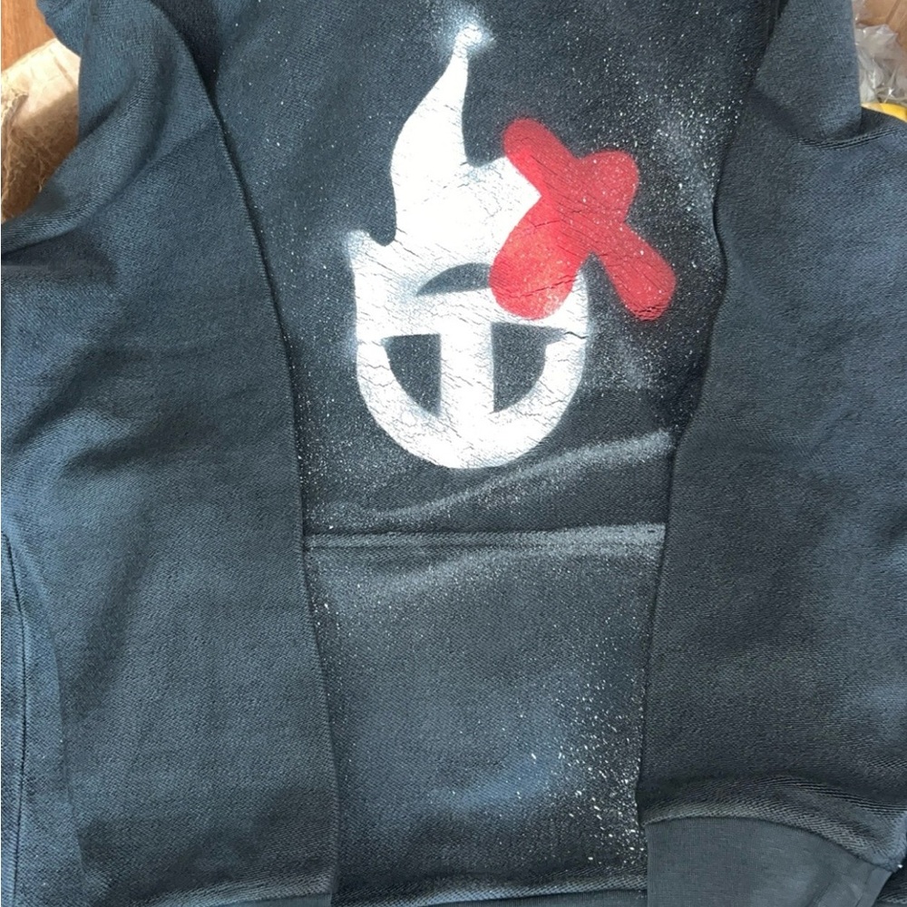 Black Hoodie with White and Red Graphic